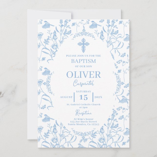 Convite Toile Blue Baptism (Frente)
