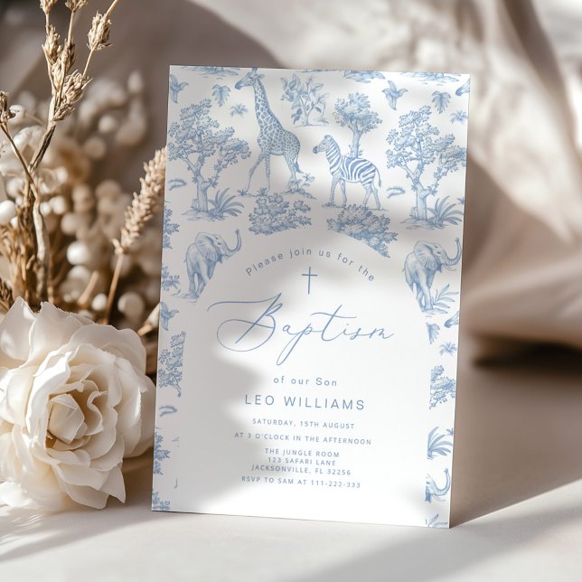 Convite Toile Boy Baptism Safari Chinoiserie (Criador carregado)