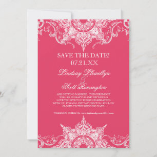 Convite Toile Damask Swirl Save the Dates Hot Pink