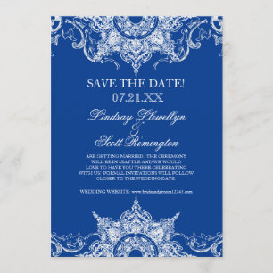 Convite Toile Damask Swirl Save the Dates Royal Blue