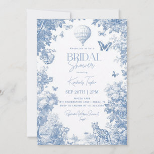 Convite Toile De Jouy Azul Empoeirado Chá de Noiva Elegant