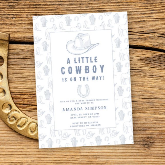 Convite Toile de Jouy Blue Cowboy Chá de fraldas Ocidental (Criador carregado)