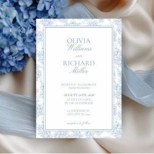 Convite Toile de Jouy Blue Wedding Invitation,