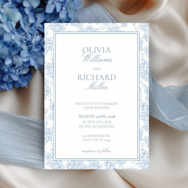 Convite Toile de Jouy Blue Wedding Invitation,  (Criador carregado)