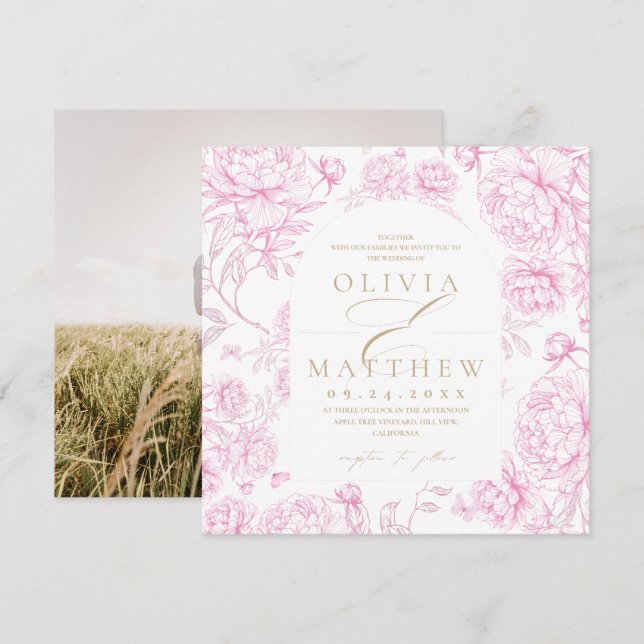 Convite Toile De Jouy Casamento Francês (Frente/Verso)
