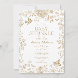 Convite Toile De Jouy Dourada Bebê Floral Francês Chá de B