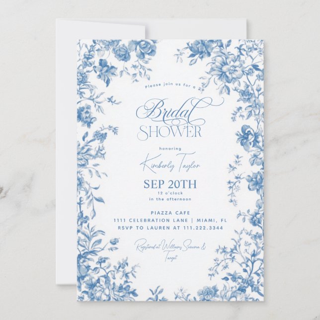 Convite Toile De Jouy Floral Bridal Francesa (Frente)