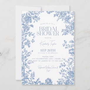 Convite Toile De Jouy Floral Dusty Blue para Chá de Noiva