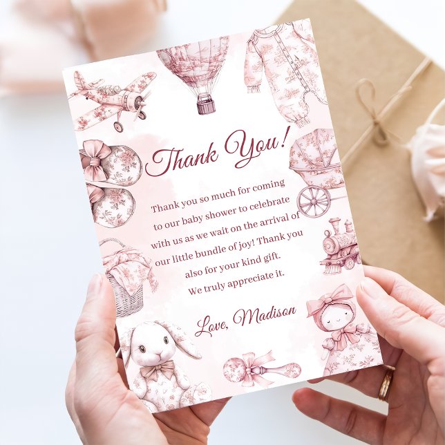 Convite Toile De Jouy Pink Girl Baby Shower Party (Criador carregado)