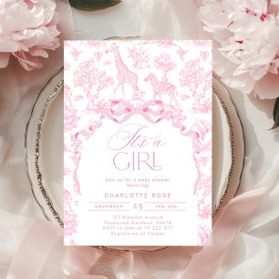 Convite Toile de Jouy Pink Safari