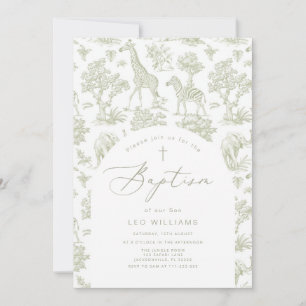 Convite Toile de Jouy Safari animais Green Boy Baptism