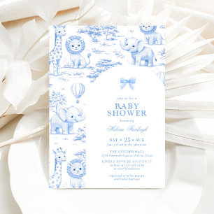 Convite Toile De Jouy Safari Menino Azul Chá de Bebê