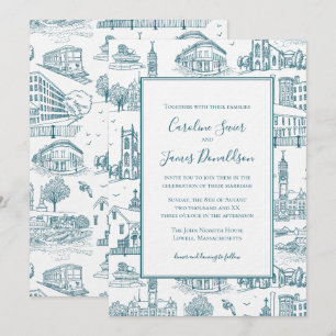 Convite Toile de Mill City (Lowell, MA) Azul/Branco
