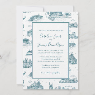 Convite Toile de Nashville Crepúsculo Azul sobre Branco