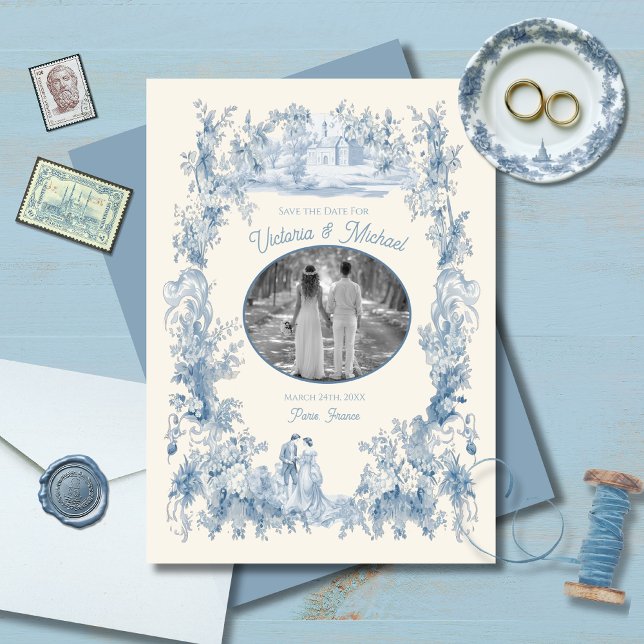 Convite Toile Floral castelo Casamento Salvar a Data Foto (Criador carregado)