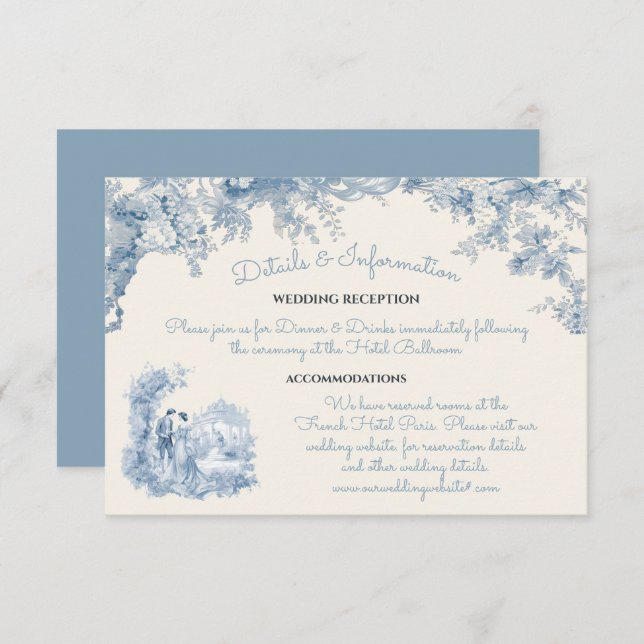 Convite Toile Floral castelo Informações de Casamento (Frente/Verso)