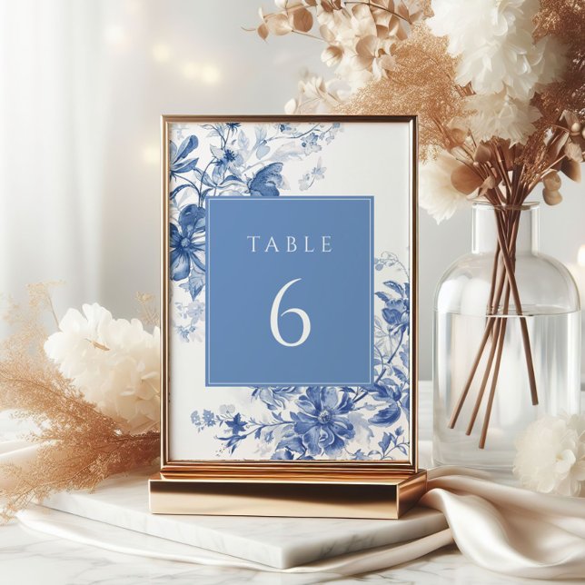 Convite Toile French Blue Floral Table Number Sinal (Criador carregado)