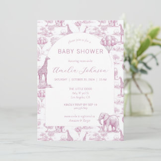 Convite Toile Safari Pink Baby Shower Invitation Animal