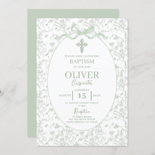 Convite Toile Sage Green Baptism