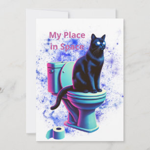 Convite Toilet de Gato Negro Cósmico - Arte Surreal Vaporw