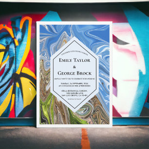 Convite Tom de Terra Azul Verde Geométrico Mínimo para Cas