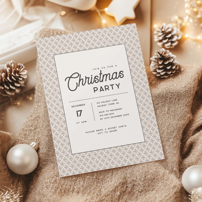 Convite Tom Natal Escandinavo Moderno em Tons Terrosos (Neutral Snowflake Modern Christmas Party Invitation brown)