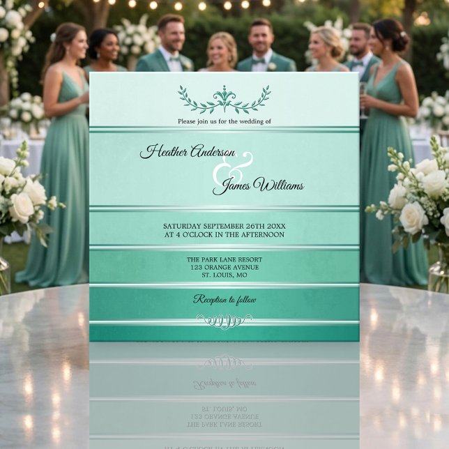 Convite Tom verde-prateado no casamento de tonos (Wedding invitation featuring a striped design in tone on tone green hues with a silver lining)