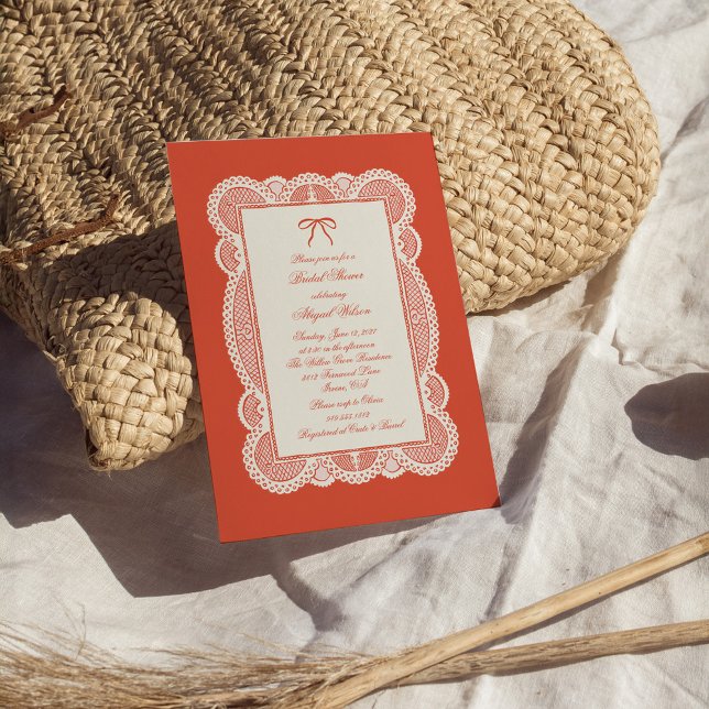 Convite Tomato Red Paper Lace Bridal Shower  (Criador carregado)