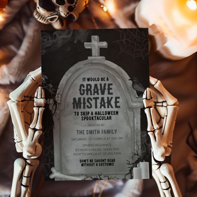 Convite Tombstone Grave Misture Festa Halloween (Tombstone Grave Mistake Halloween Party Invitation)