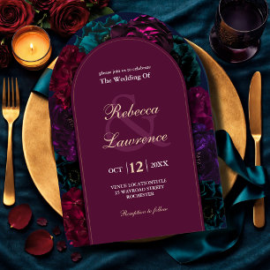 Convite Tonalidade preciosa de floral arqueado casamento