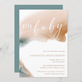 Convite Tonalidades da Terra modernas beige teal do que ch