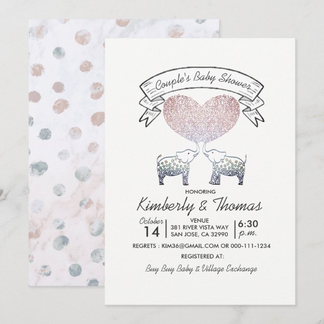 Convite Toneladas de amor, Chá de fraldas neutro de Casal  (Frente/Verso)