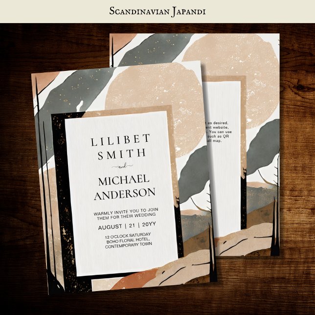 Convite Tons da Terra do Tema de Casamento Japandi Escandi (Criador carregado)