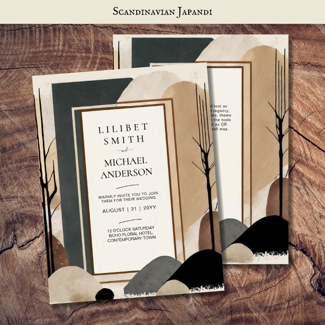 Convite Tons da Terra do Tema de Casamento Japandi Escandi (Criador carregado)
