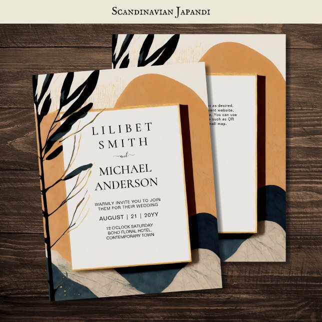 Convite Tons da Terra do Tema de Casamento Japandi Escandi (Criador carregado)