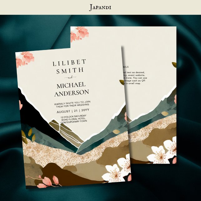 Convite Tons da Terra do Tema de Casamento Japandi Escandi (Criador carregado)