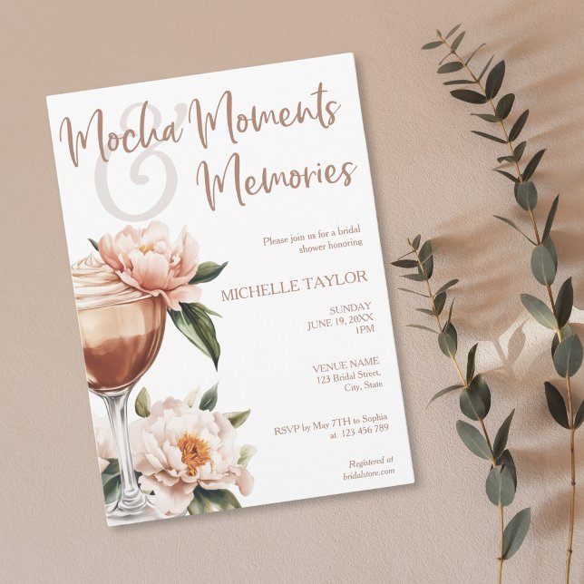 Convite Tons da Terra Elegante Moderna Mocha Mousse Boho (mocha mousse color of the year with peonies bridal shower invitation)