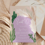 Convite Tons de terra púrpura do arco do cacto do Boho cac<br><div class="desc">Cacto verde do deserto de Boho tropical e erva-pampas Doce 16 festas de aniversário convidadas com cactos selvagens,  pampas aquarela,  arco em forma de tons de terra mudada com bege claro e cores de terracota com arca roxa empoeirada.</div>