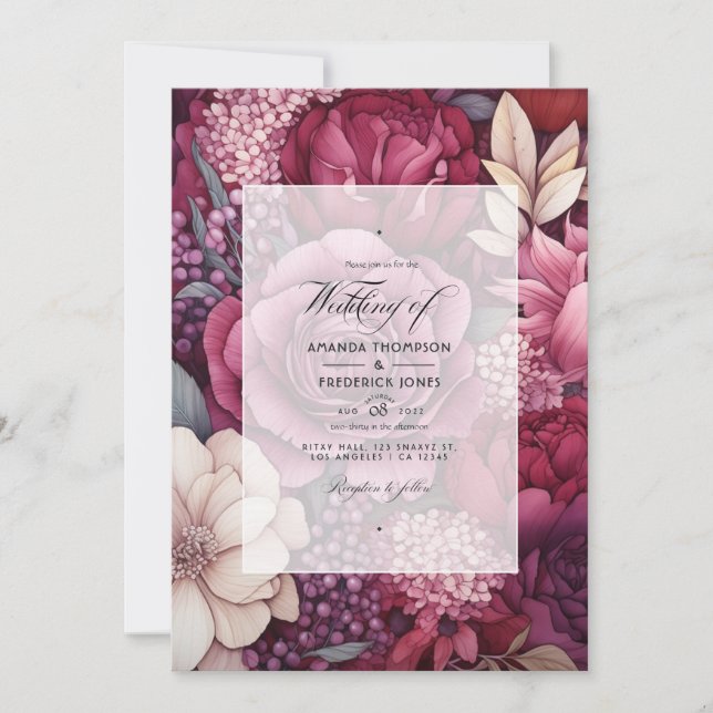 Convite Tons de Vinho Casamento Floral (Frente)