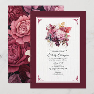 Convite Tons de Vinho Floral Chá de Noiva Degustação de Vi