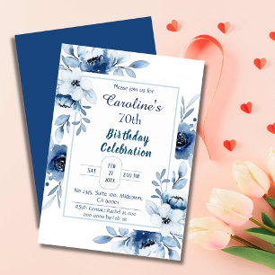 Convite Tons florais azuis de 70 azul elegantes
