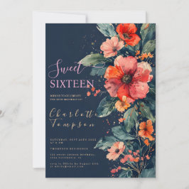 Convite Tons florais cor de laranja queimados 16