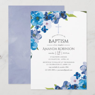 Convite Tons Pastéis de Floral Azul Batismo ou Crisma