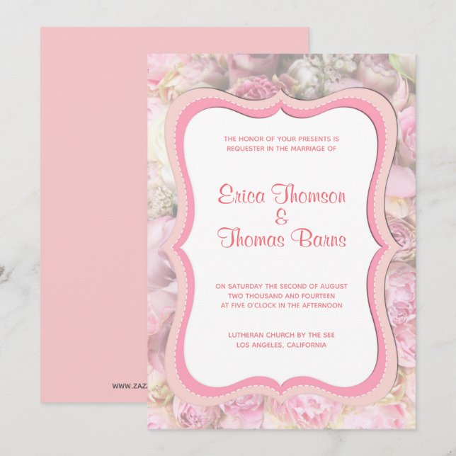 Convite Tons Pastéis Rosas Casamento (Frente/Verso)
