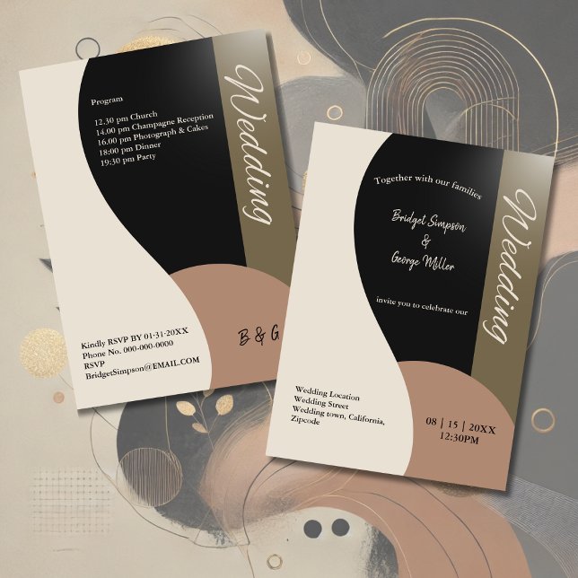 Convite tons terrosos casamento boho chic simples (Criador carregado)