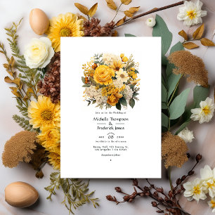 Convite Tons Terrosos e Casamento Floral em Amarelo Canári
