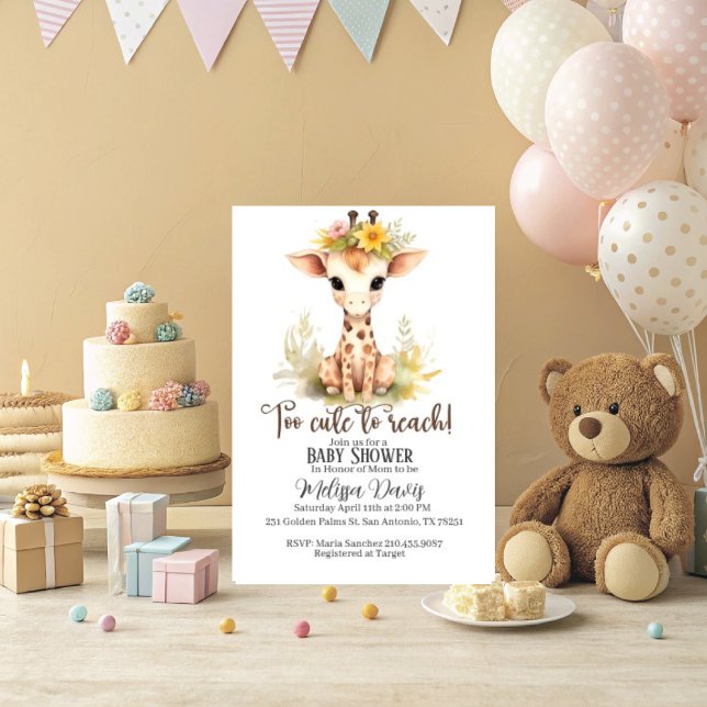 Convite Too Cute to Reach Giraffe Baby Shower Invitation (Too Cute to Reach baby shower invitation. )