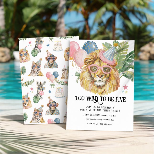 Convite Too Wild to Be Five Lion Jungle Birthday (Criador carregado)
