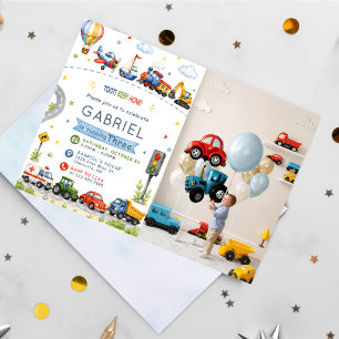 Convite Toot, Beep, Honk! Aniversário Aquarela