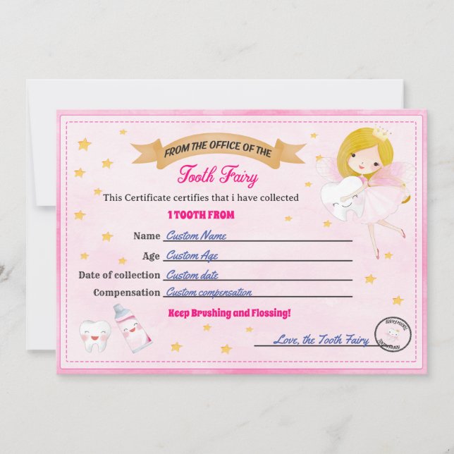 Convite Tooth Fairy Certificate - Lost Tooth Receipt (Frente)
